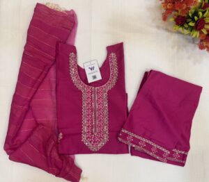 Embroidery With Sequence Work Dark Pink Color 3  Piece Kurti Set