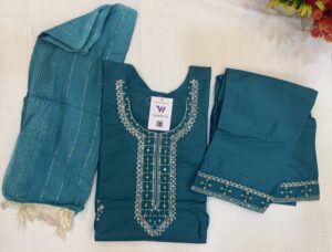 Embroidery With Sequence Work Turquoise Blue  Color 3  Piece Kurti Set