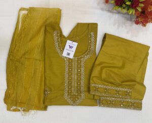 Embroidery With Sequence Work Mustard Yellow Color 3  Piece Kurti Set