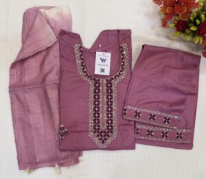 Embroidery With Sequence Work  Pink Color 3  Piece Kurti Set