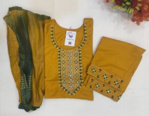 Heavy Handwork Design Golden Yellow Color 3  Piece Kurti Set