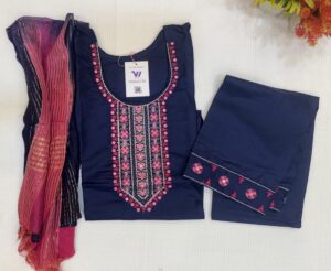 Heavy Handwork Design Navy Blue Color 3  Piece Kurti Set