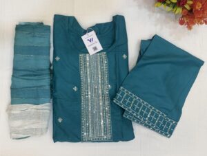 Georgette Silk Material Ice Berg Blue Color 3  Piece Kurti Set