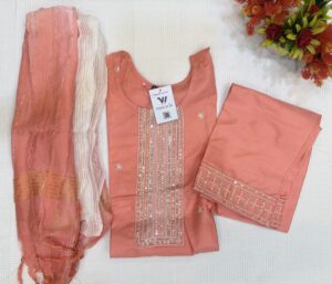 Georgette Silk Material Peach Color 3  Piece Kurti Set