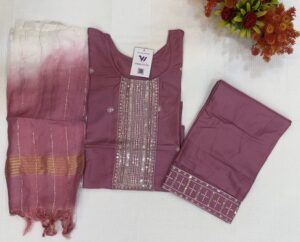 Georgette Silk Material Baby pink Color 3  Piece Kurti Set