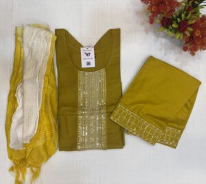 Georgette Silk Material Yellow Color 3  Piece Kurti Set