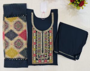 Vatican Soft Fabric Royal Blue Color 3  Piece Kurti Set