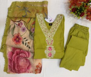 Heavy Roman Silk Royal Yellow Color 3  Piece Kurti Set